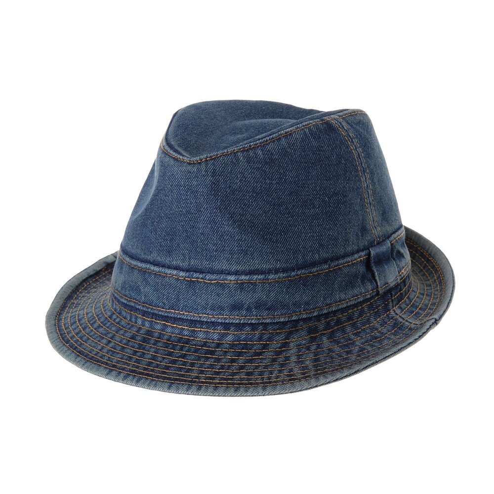 2948 Denim Bucket Hat Plain Stitch Washed Short Brim Packable Fedora Cap